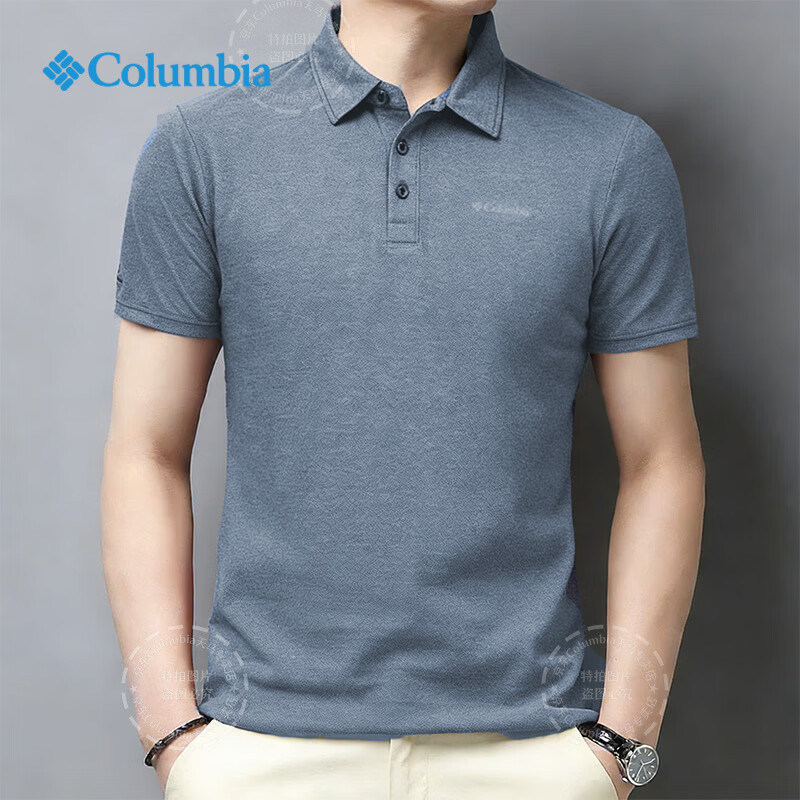 哥伦比亚（Columbia）户外POLO衫男春夏款吸湿透气休闲翻领短袖运动快干T恤AE3614 465 /灰蓝色/店长推荐 L /180/100A