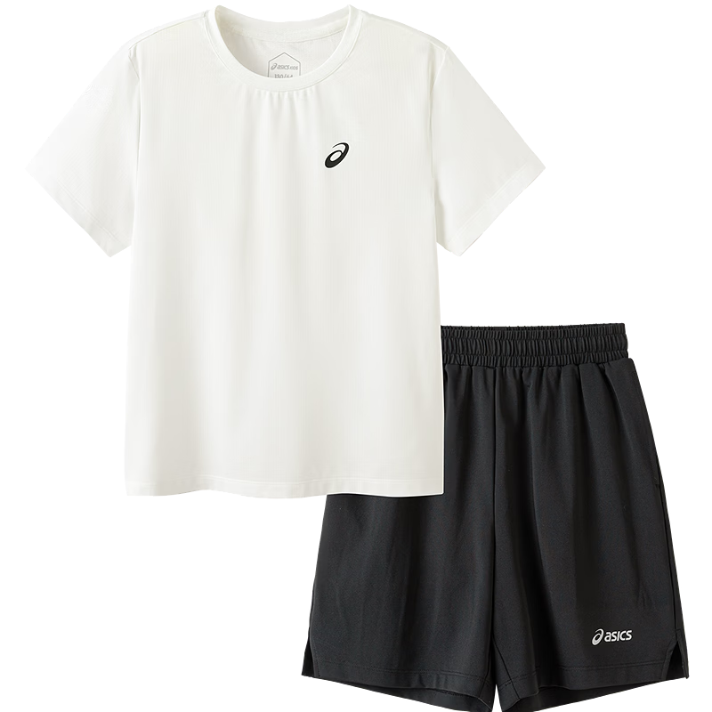 亚瑟士（asics）儿童26年夏季新款吸湿速干弹力运动圆领T恤短裤套装 0000白色 140