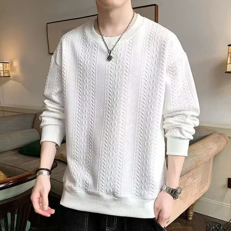 WAMLBN卫衣男士热风2026春季新款肌理圆领通勤宽松舒适百搭气质通勤 白色 4XL 【建议160-180斤】 京东折扣/优惠券