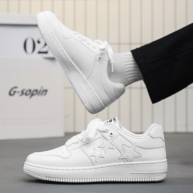 西域骆驼（VANCAMEL）男鞋板鞋男低帮休闲鞋运动鞋轻便百搭鞋子皮面黑白熊猫dunk小白鞋 【官方正品 质量保证】白色配色 40