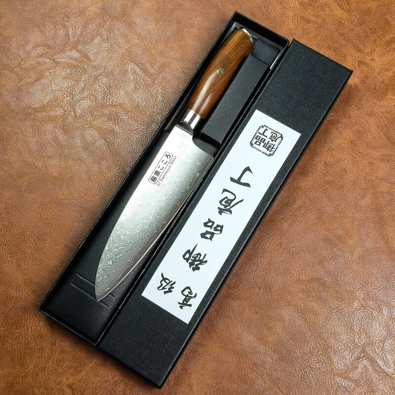 胖东来同款大马士革纹三德刀家用革钢VG10水果刀商用切牛肉刀西餐 银色 60°以上 x 17.5cm x 130mm