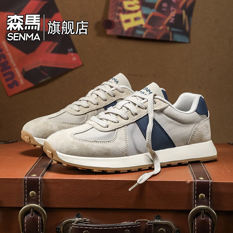 森馬德训鞋男2026春节新款阿甘鞋男士厚底防滑增高运动休闲板鞋潮鞋子 米蓝【基础款】 39 标准码数/现货秒发