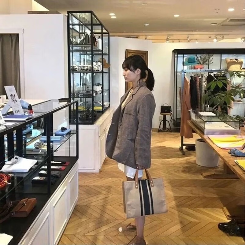 【直发】韩版女士手提公文包职业通勤条纹简约单肩大包包ins大容 9930黑色-+长肩带