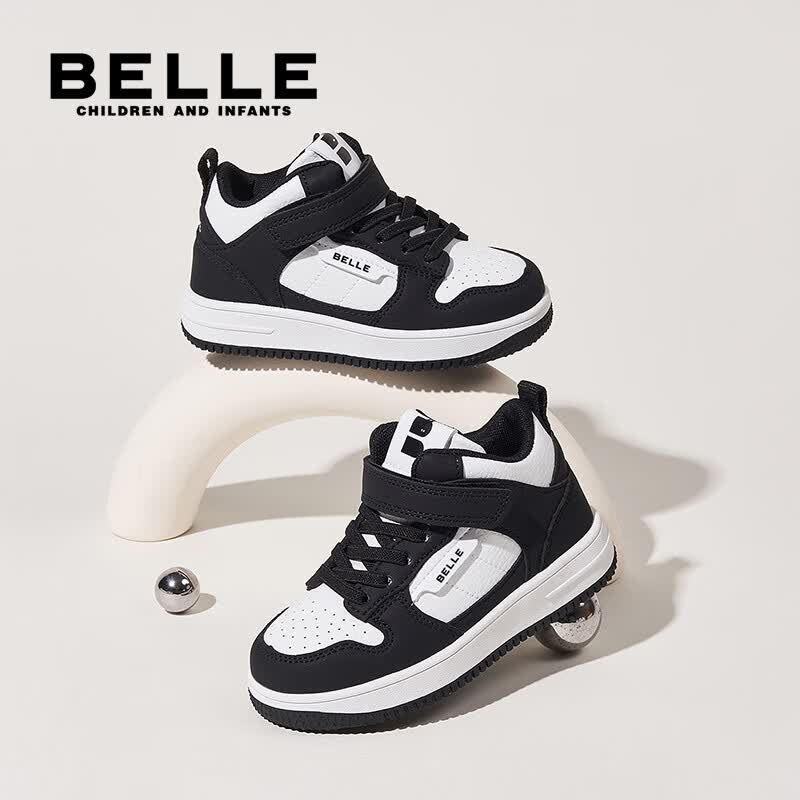百丽童鞋儿童板鞋男女童鞋子26年春季新款学生小白鞋皮面中大童休闲鞋 黑色【四季皮面】中帮 31 （建议拍小一码）