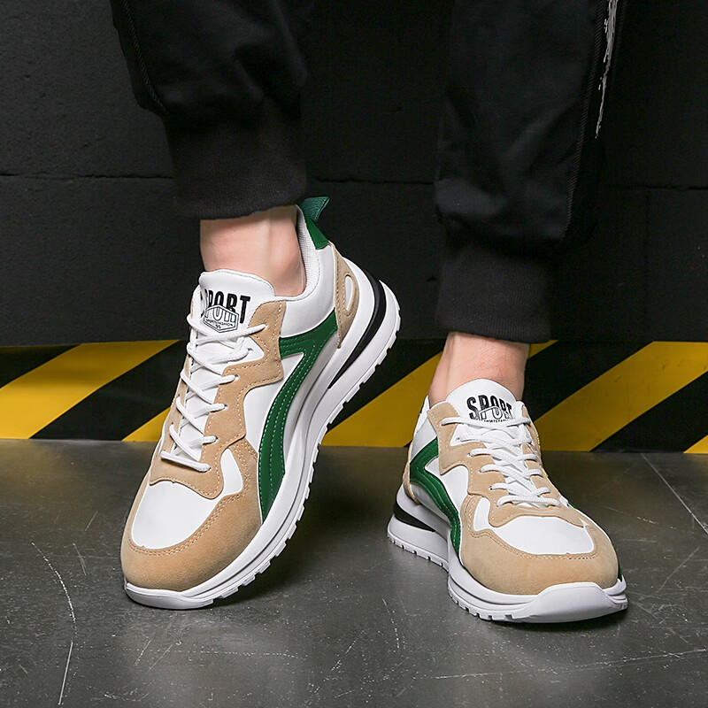 西域骆驼（VANCAMEL）鞋子男鞋2026秋冬季新款软底休闲鞋男士鞋百搭运动增高阿甘鞋板鞋 【官方正品 质量保证】白绿配色 43