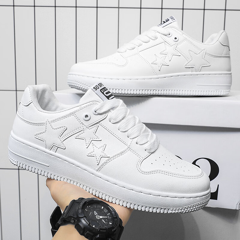 西域骆驼（VANCAMEL）男鞋板鞋男低帮休闲鞋运动鞋轻便百搭鞋子皮面黑白熊猫dunk小白鞋 【官方正品 质量保证】白色配色 40