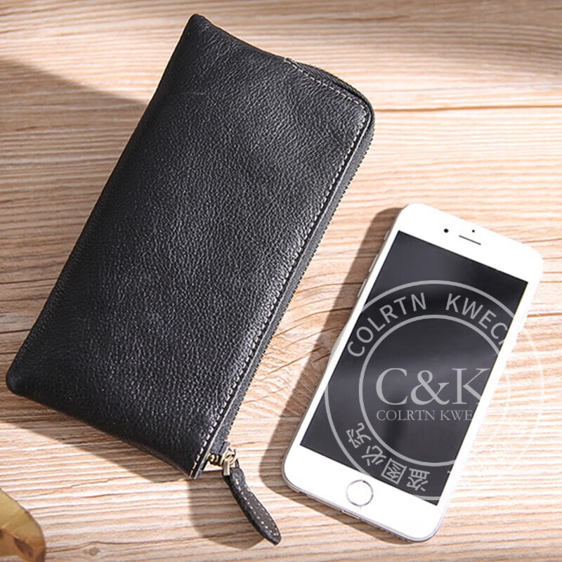 Colrtn Kwecr  男士手包真皮长皮夹钱包手机包头层牛皮时尚多功能手拿包奢侈品 黑色17.5*9.5*0.8