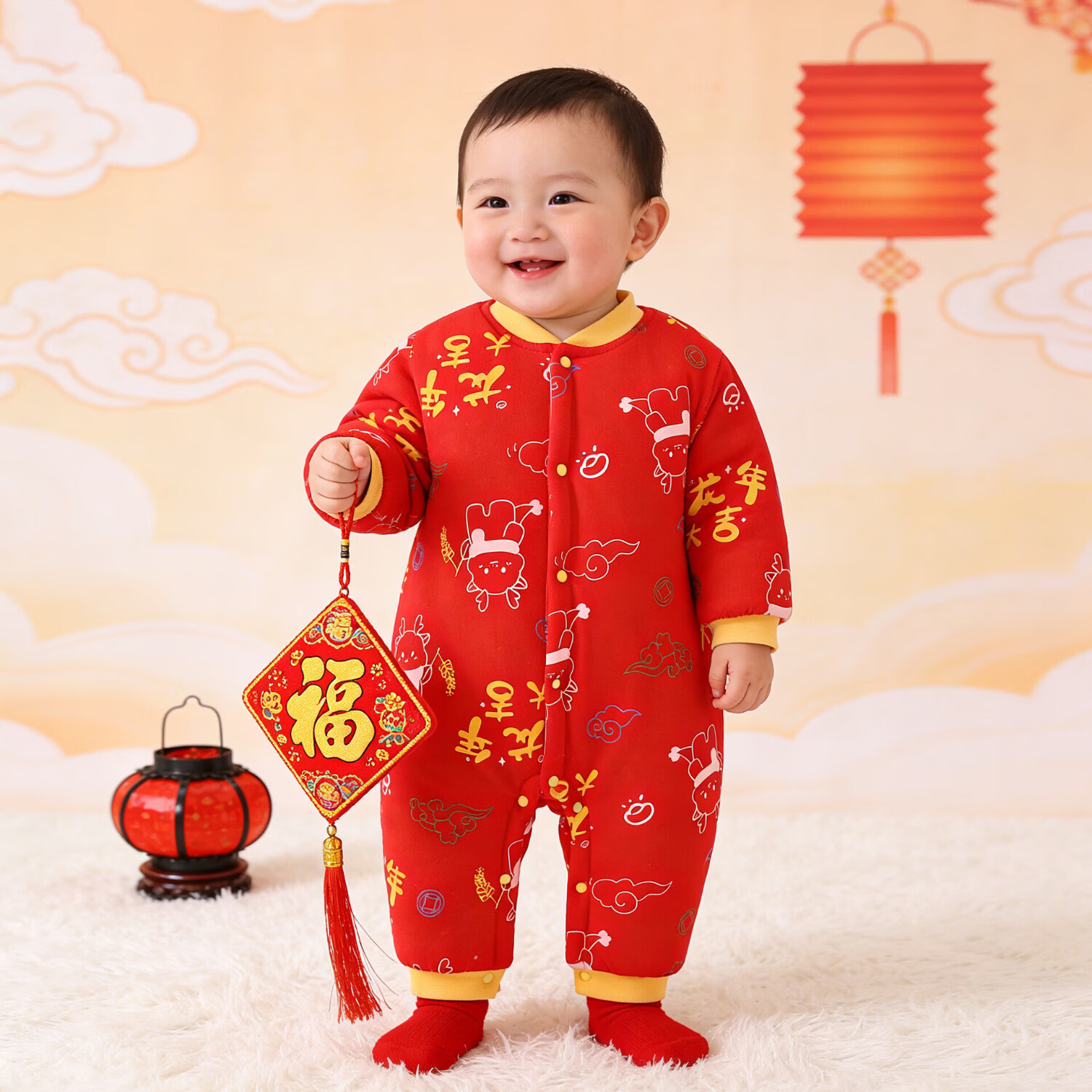 童米粒（TONMEELLY）婴儿衣服红色夹棉连体衣满月百天宝宝衣服拜年服卡通哈衣爬服 加厚乖乖龙 66cm 京东折扣/优惠券