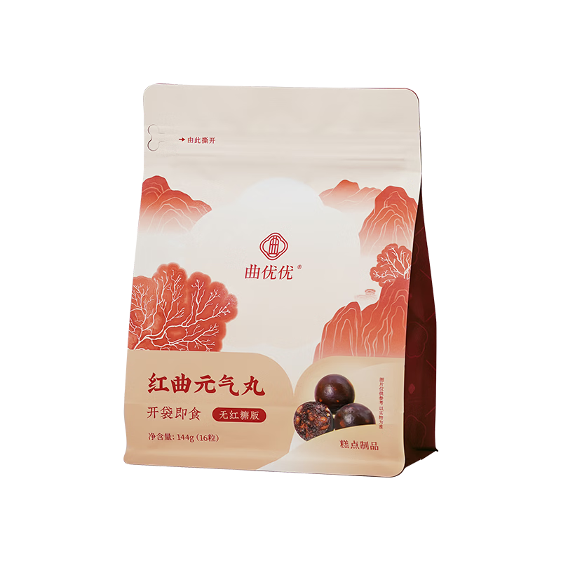 曲优优红曲元气丸姨妈养生姨妈营养零食月经糕点五红气血红枣送礼年货 无糖版红曲元气丸 144g*1袋 【尝新体验】