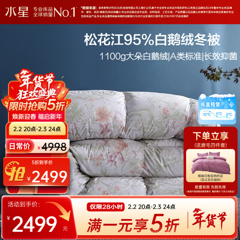 水星家纺羽绒被95%白鹅绒被子冬季加厚冬被芯双人羽绒被220cm×240cm-1100g
