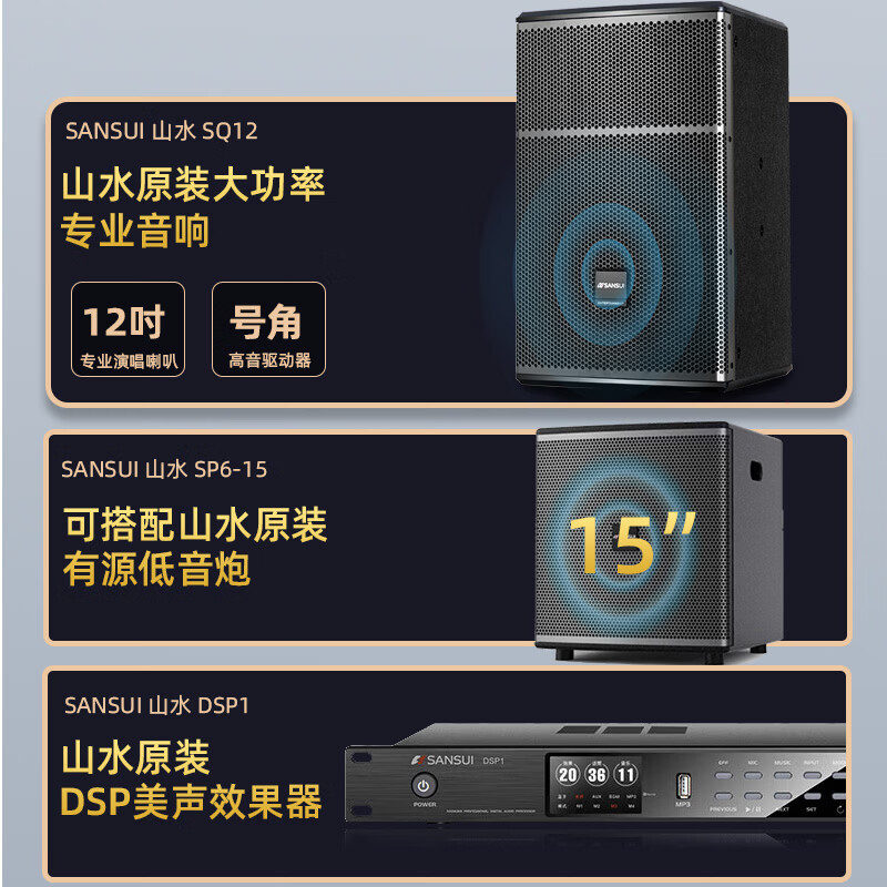 山水(SANSUI)SQ12专业KTV家用家庭大功率功放K歌音箱卡拉OK点歌舞台音响 SQ12+大功放+效果器+话筒+升级台式24寸2T点歌机