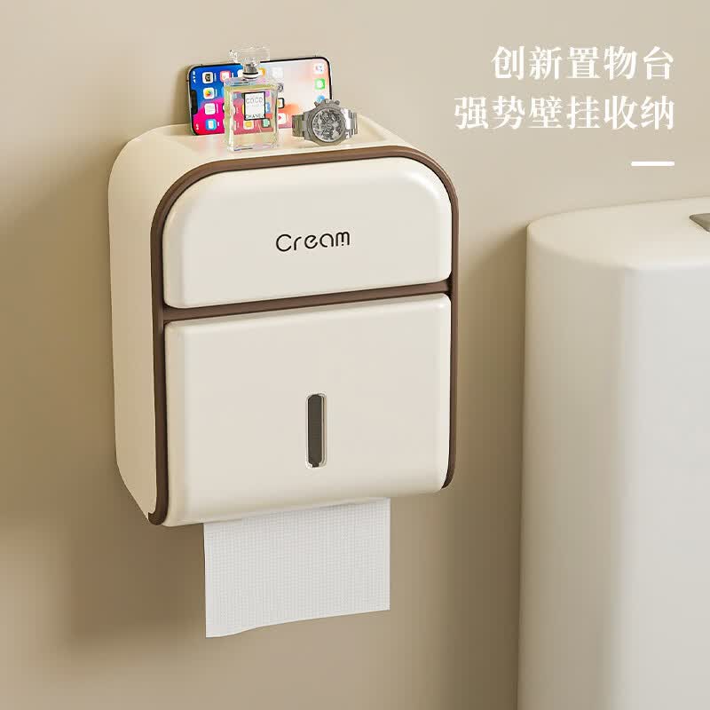 【优选直发】奶油风厕所卫生间纸巾盒壁挂式高级感防水免打孔高档 奶油白（升级卷纸款
