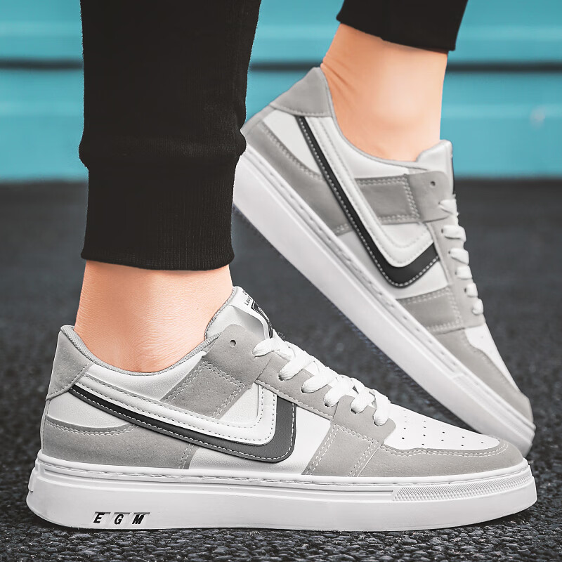 西域骆驼(VANCAMEL)男鞋冬季新款透气空军aj一号板鞋男士轻便软底运动休闲小白鞋子男 【官方正品 质量保证】灰色配色 40