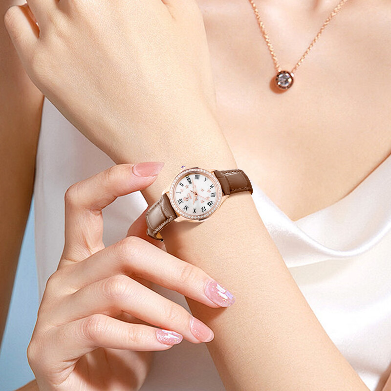 DK满天星女士石英表轻奢小棕表生日38女神节礼物送妈妈送女友送老婆 星语漫辰-复古棕皮带 30mm