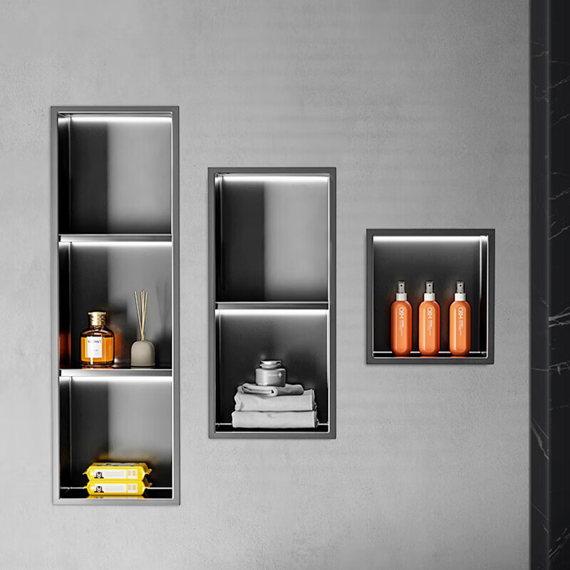 摩恩雅科枪灰浴室壁龛不锈钢一体成型墙内嵌入式淋浴房成品柜卫生间