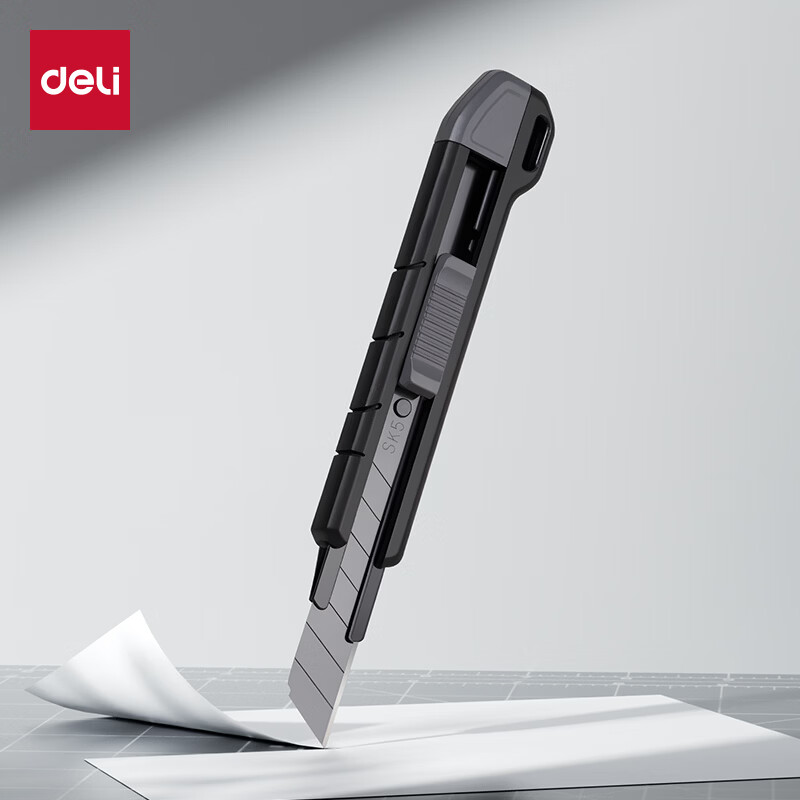 得力（deli）黑刃防锈美工刀/裁纸刀大号耐用经典升级自锁18mm可拆快递可折 黑色TD464