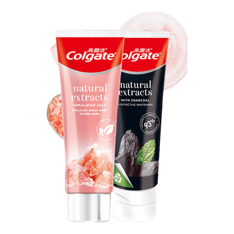 高露洁喜马拉雅盐健康晶亮牙膏115克 卓效美白 去牙渍 清新护龈 玫瑰盐120g1支+竹炭净白100g1支