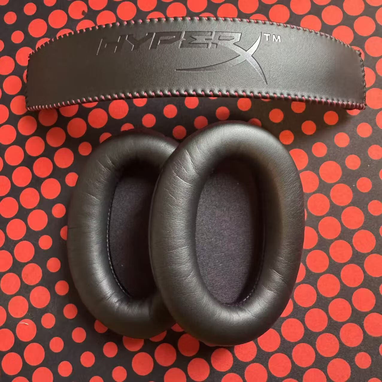 适用于Hyperx飓风2黑红头戴式耳机耳套原配拆机件游戏耳麦咪杆头梁海绵麦克风替换原装配件 飓风2头梁加耳罩黑红