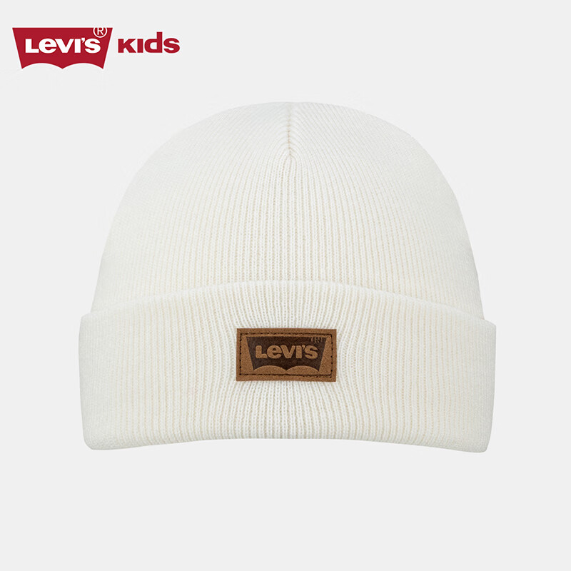 Levi's李维斯儿童帽子童装针织帽冬季新款男女童潮流保暖男童女童 糖果白 8/20