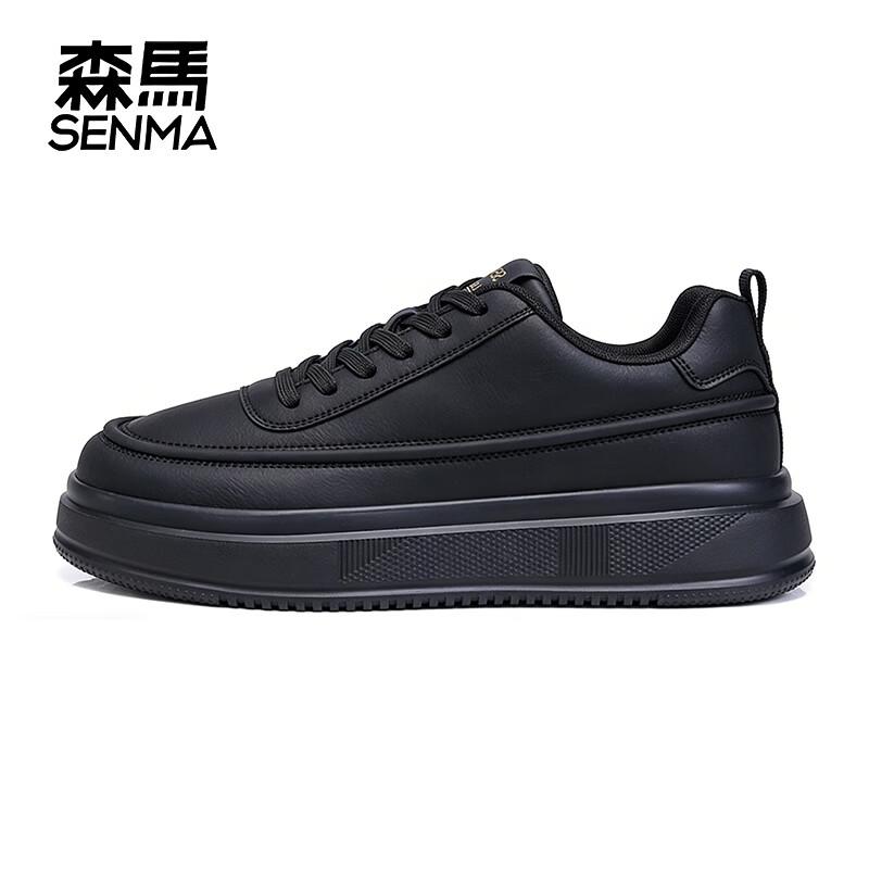 森馬（senma）新款男士运动休闲鞋板鞋厚底增高时尚潮流男鞋 黑色 43
