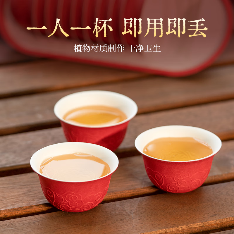 雾玺（wuxi）一次性功夫茶杯水杯双层加厚商务接待茶杯环保泡茶杯户外旅行茶具 斗笠杯 1盒（12只装）