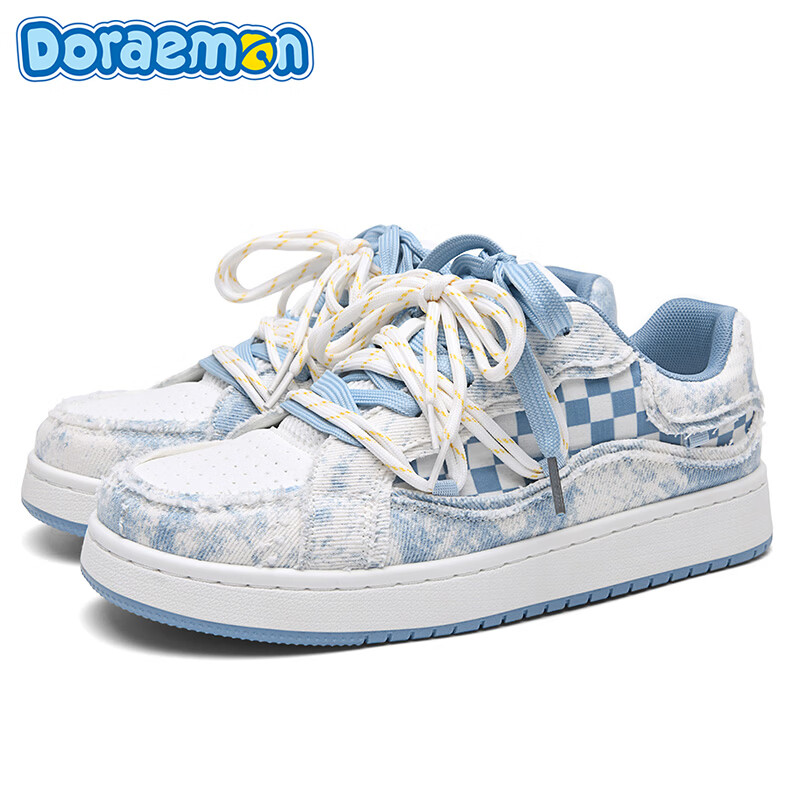 哆啦A梦板鞋男鞋2026春季新款低帮厚底潮鞋增高防滑耐磨运动休闲鞋子男 烟雨蓝 40
