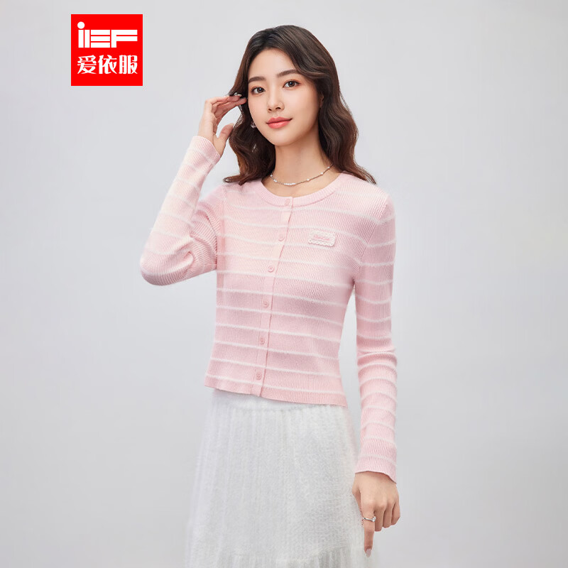 IEF/爱依服2026春季新款度假纯欲修身条纹气质温柔百搭女毛织上衣 淡粉 均码