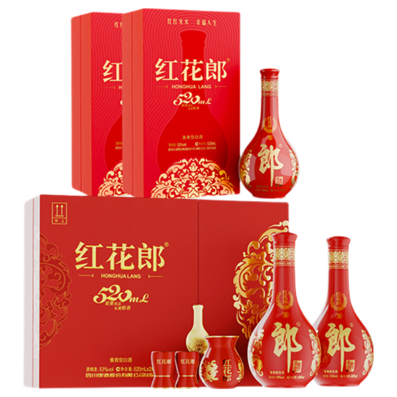 郎酒 紅花郎·10 醬香型白酒 520mL 雙瓶禮盒+單瓶禮盒*2 53度 組合裝