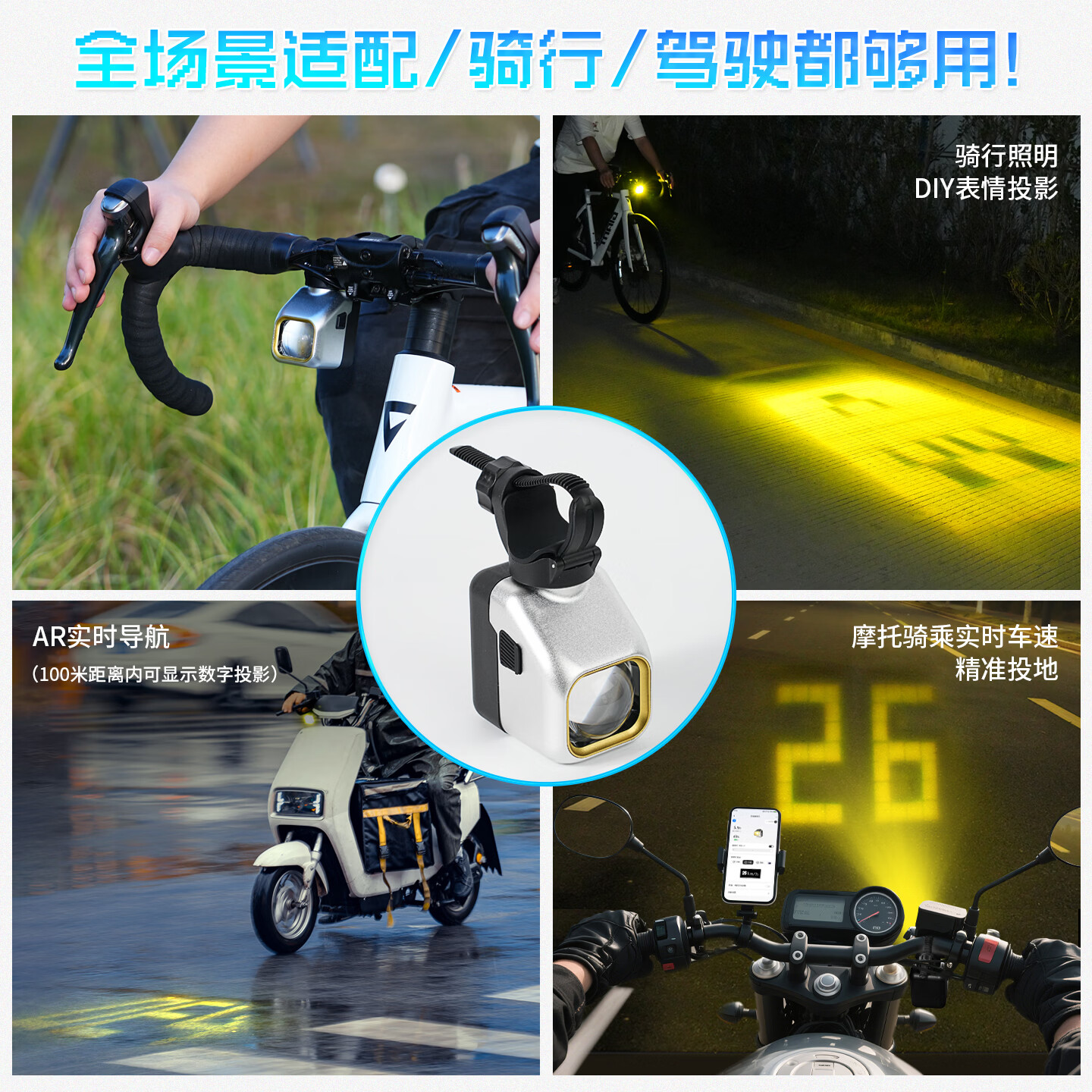 町涂智能像素投影电摩自行车夜骑灯远近光截止线夜骑DIY动画导航/车速 TL002 电摩后视镜支架