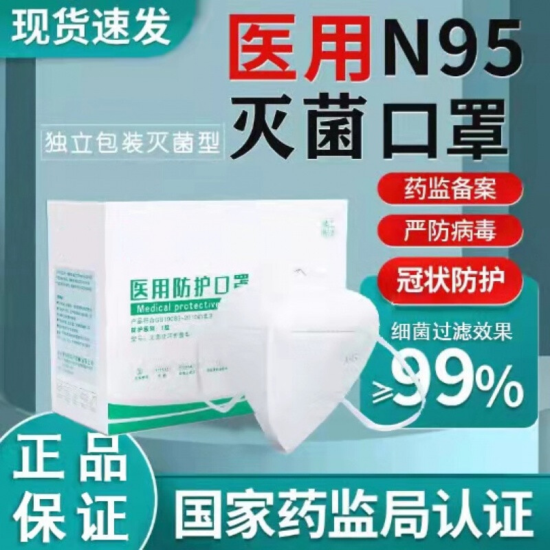 优束 医用N95一次性口罩成人防护带n95钢印出口级品质二十五片一盒 【医用N95 每片独立包装成人款】25只装(1盒