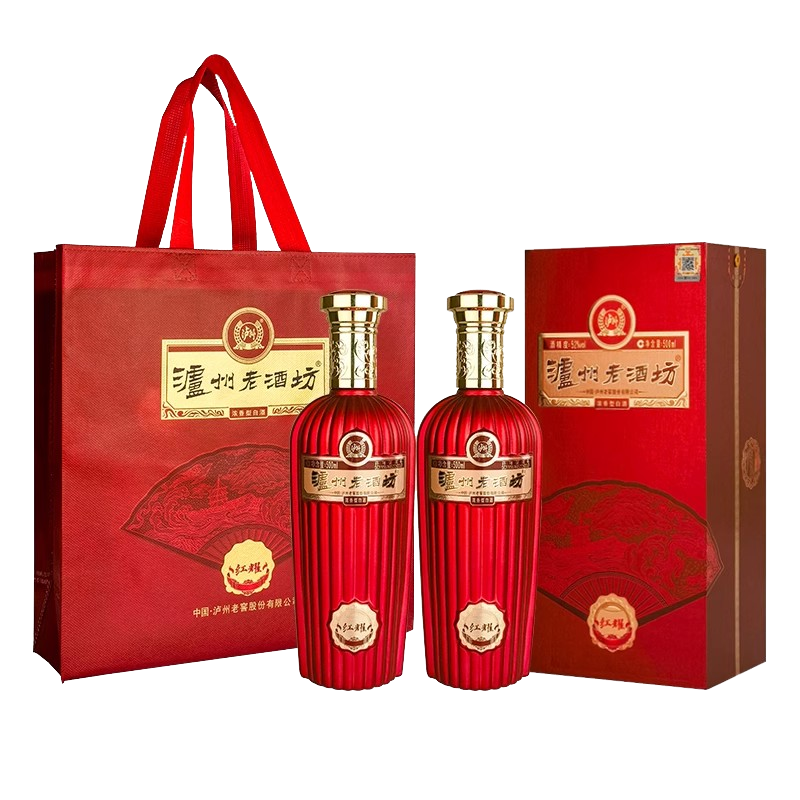 泸州老窖 泸州老酒坊红耀 婚宴喜宴送礼 浓香型白酒 52度 500mL 2瓶 送手提袋