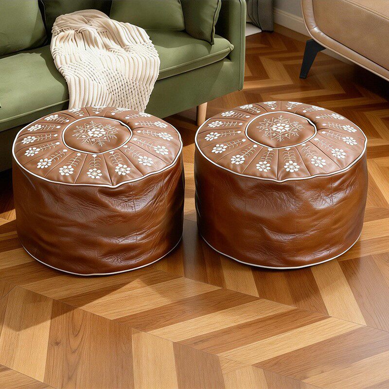 水天一方耐磨收纳袋坐墩垫pu皮墩皮蒲团懒人沙发坐垫榻榻米可坐衣服收纳包 可坐可收纳【自行填充收纳衣服玩偶】 【直径53高35】1个