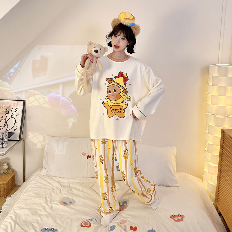 萧淑妃睡衣女春秋季ins风卡通蜡笔小新可爱少女学生大码纯棉家居服套装 星星人 3XL
