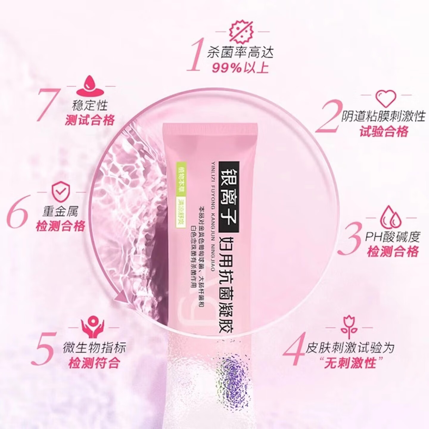 妇炎洁 银离子妇用抗菌凝胶5g*7支深层清洁杀菌女性私处护理平衡菌群 1盒装【共7支】