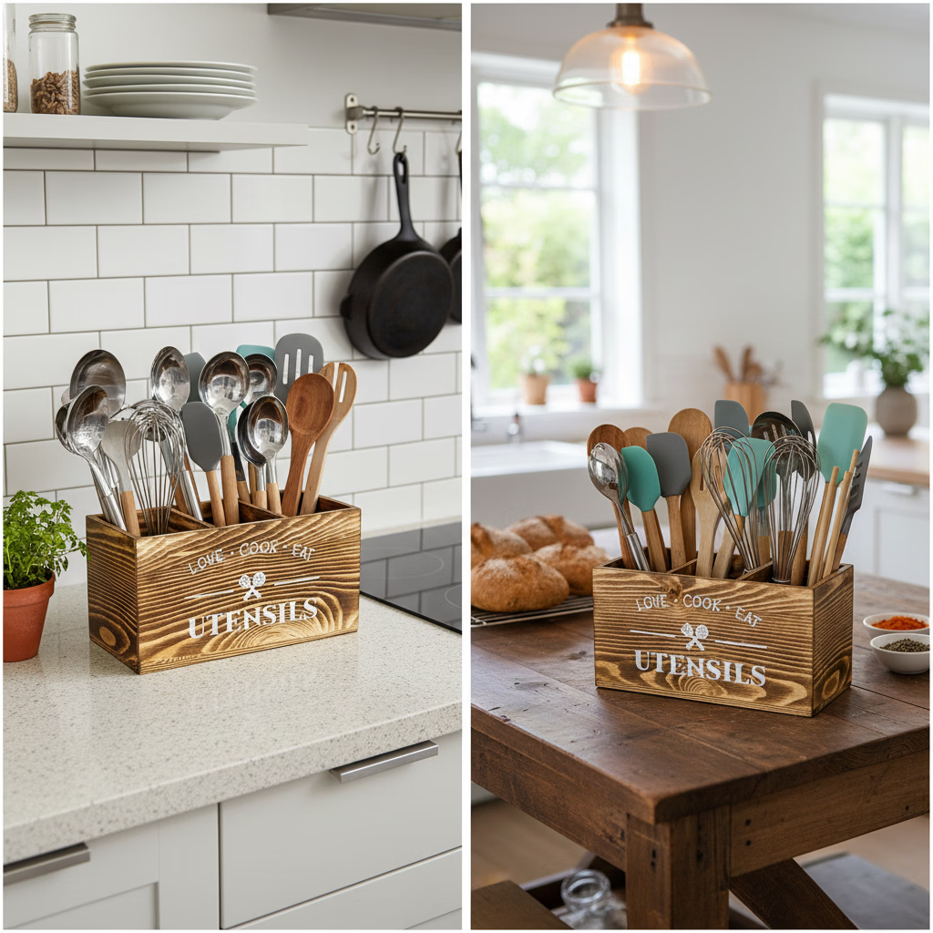 欧式刀叉收纳盒 家用厨房分格分类木质整理盒 筷子勺子餐具置物架 灰色(长30CM,宽12CM,高17CM)