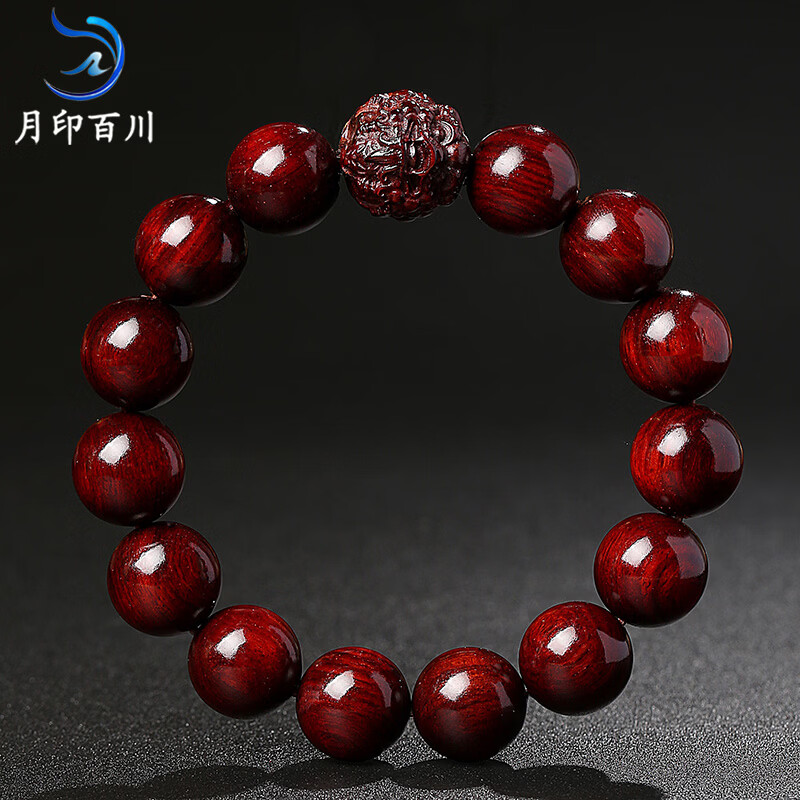 月印百川高密小叶紫檀貔貅手串男士木饰佛珠手链约15mm