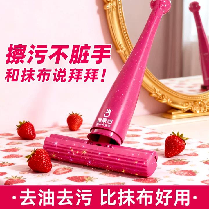 寶家潔【楊冪同款】海綿拖把膠棉拖把家用一拖凈免手洗2025干濕兩用迷你 草莓香桌面小拖把*1【共1個頭】