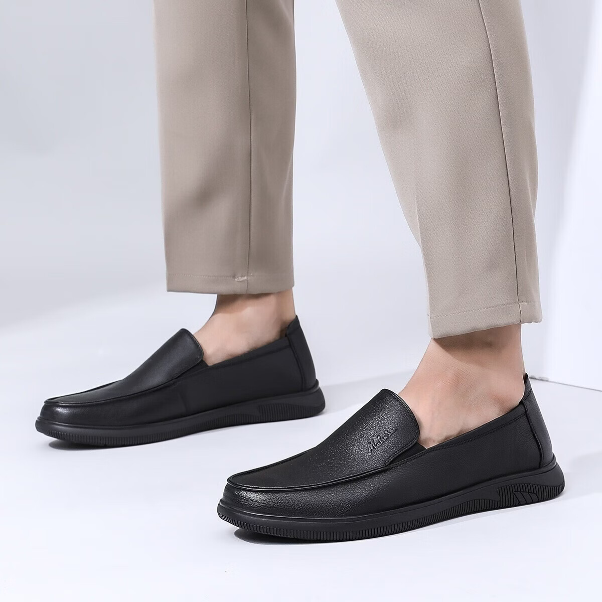 木林森真皮男鞋软底软面休闲皮鞋头层牛皮轻便商务皮鞋工作通勤鞋 黑色加绒 44