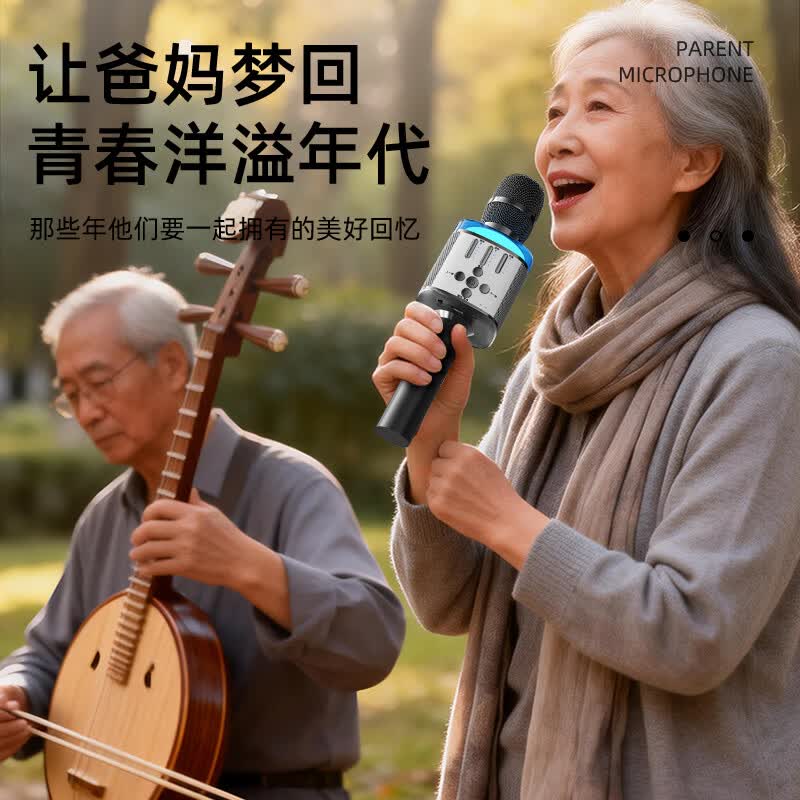 爱国者(aigo)K162话筒音响一体麦克风家用K歌无线蓝牙音箱声卡KTV唱歌麦 K162K歌麦-锖色【智能美声版】送收纳包