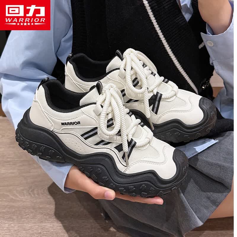 回力官方女鞋2026夏季新款户外登山鞋女厚底轻便丑萌鞋女 米黑 38
