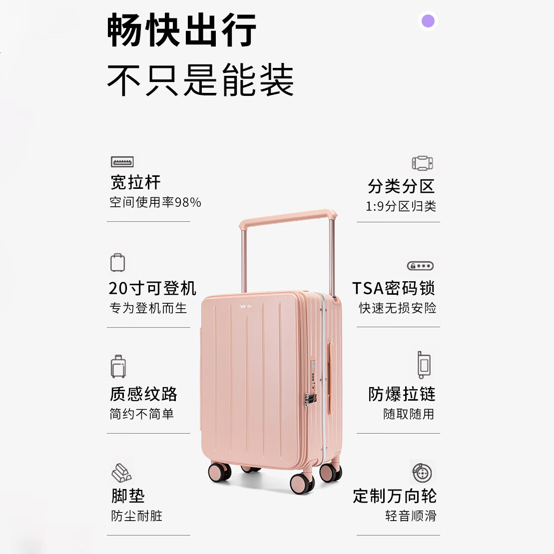 Walker Shop品牌行李箱新款宽拉杆旅行箱结实耐用大容量侧开盖登机行李箱 白色 20英寸 【可登机】