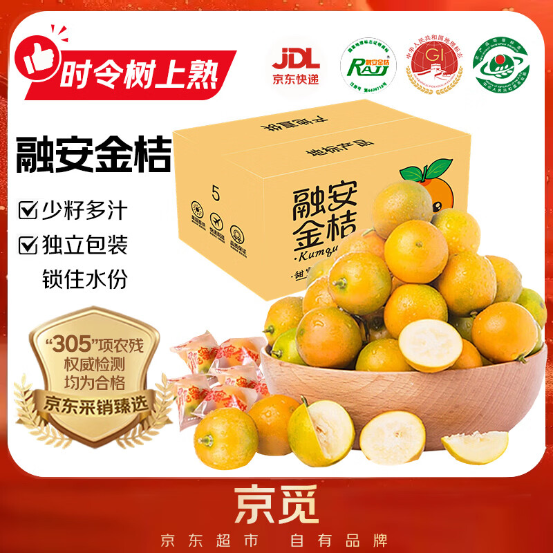 京觅广西融安金桔 脆蜜金柑桔子净重1.2斤装单果18g+ 水果年货源头