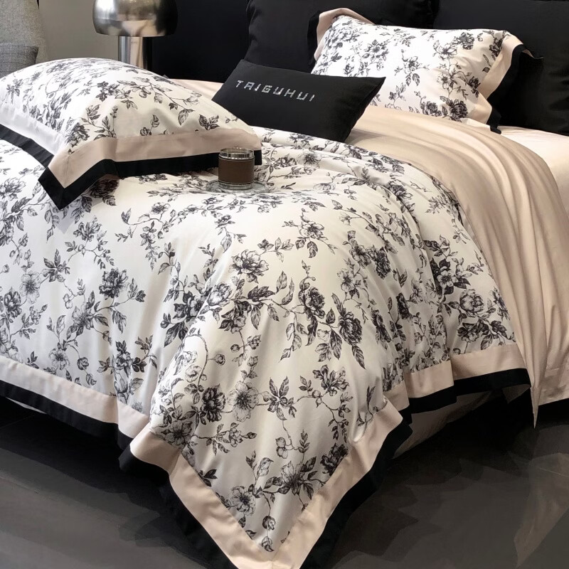 ROLAND LIVE复古新疆长绒棉数码印花四件套全棉轻奢AB版被套卧室透气床上用品 TGH 长绒棉四件套-艾德琳粉色 2.0米床 床单款 【被套220*240cm】