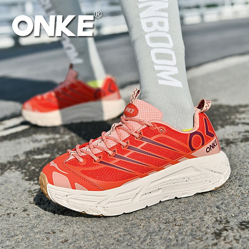 ONKE德国欧克男女款户外运动休闲鞋男鞋复古轻盈缓震情侣跑步鞋女鞋子 朱砂红 37
