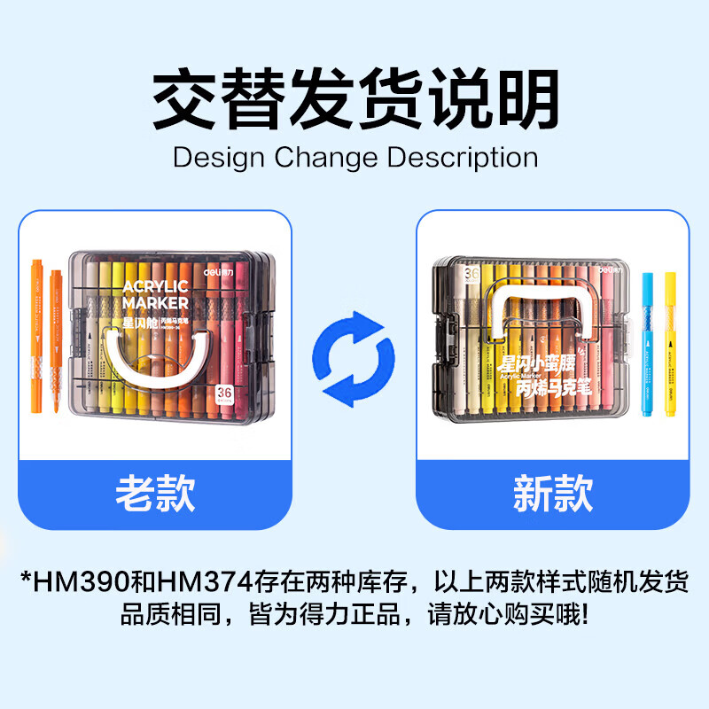 得力丙烯马克笔小蛮腰层叠盒便携收纳强覆盖力可水洗可叠色儿童小学生美术生绘画用幼儿园透明可视笔杆 【36色丨小蛮腰层叠盒】丙烯马克笔