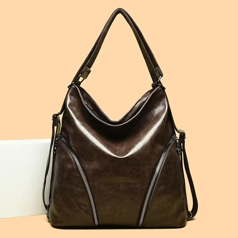 【出口品质】新款高端单肩斜跨包大容量休闲复古双肩包女托特包 棕色