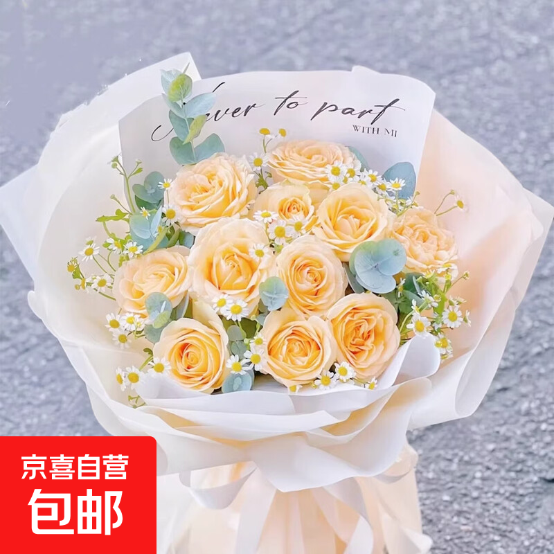 香槟玫瑰花10枝情人节女友同城速递鲜花生日礼物214花束源头直发 香槟玫瑰10枝