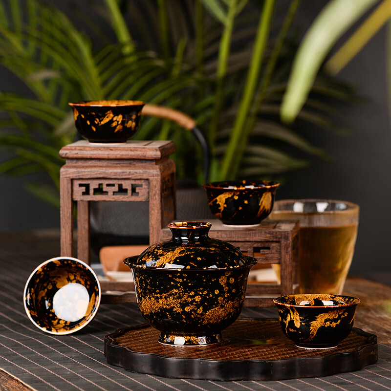 鋆钰茶具 天目瓷 尘梦木叶全手工主人杯茶壶 景德镇陶瓷三件套 色釉 小杯 1人饮 1个 色釉