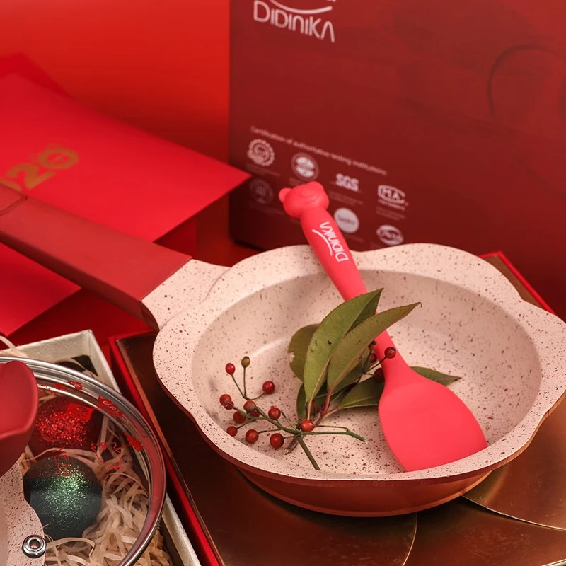 Didinika辅食锅奶锅16cm宝宝奶锅婴儿小奶锅平底汤锅麦饭石不粘锅煎锅 红花瓣套装 16cm