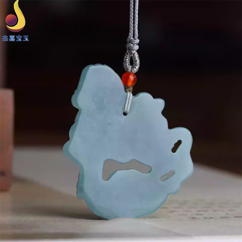 杰嘉宝玉【马上有钱】A货翡翠玉吊坠蓝水翠玉生肖马玉石挂件男女玉佩项坠